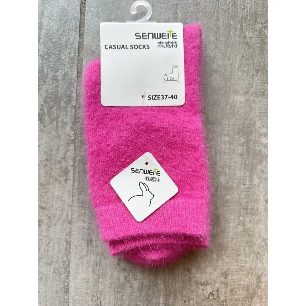 Merino Wool Angora Rabbit Mid Calf Winter Warm Cozy Socks M 37-40 US 5-7.5 NEW